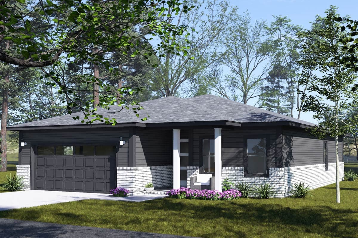 Plan 52556WM: Contemporary Three-Bedroom Ranch House Plan with Attached Two-Car Garage - Image #4 - Contemporary, Modern, Prairie, Ranch
