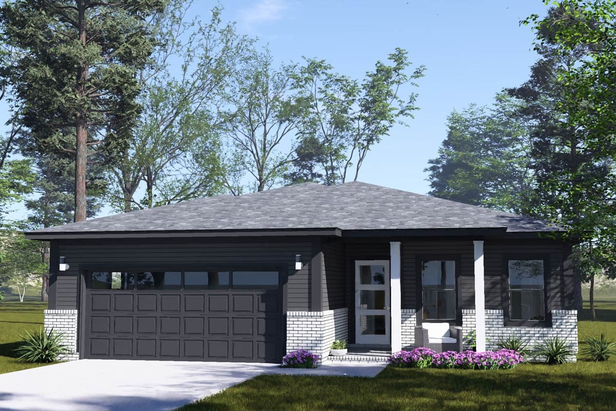 Plan 52556WM: Contemporary Three-Bedroom Ranch House Plan with Attached Two-Car Garage - Virtual Tour Cover Image - Contemporary, Modern, Prairie, Ranch