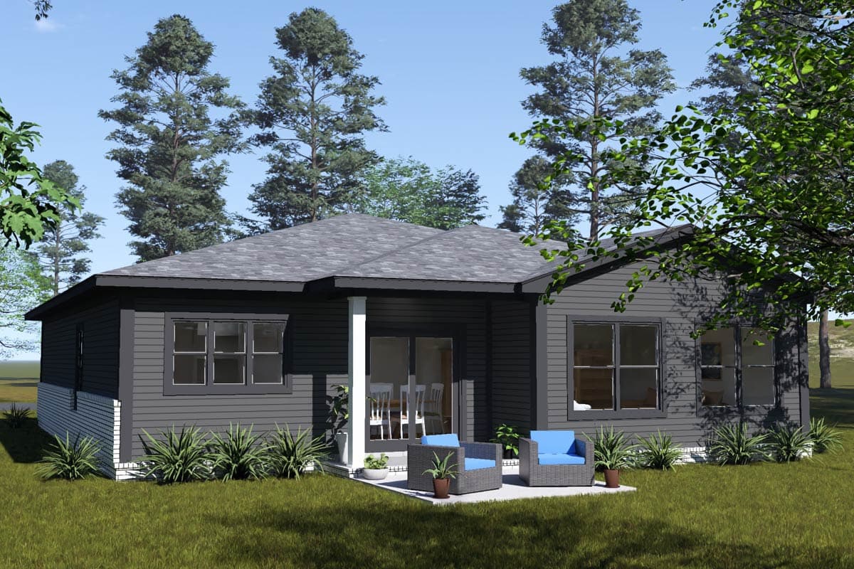 Plan 52556WM: Contemporary Three-Bedroom Ranch House Plan with Attached Two-Car Garage - Image #5 - Contemporary, Modern, Prairie, Ranch