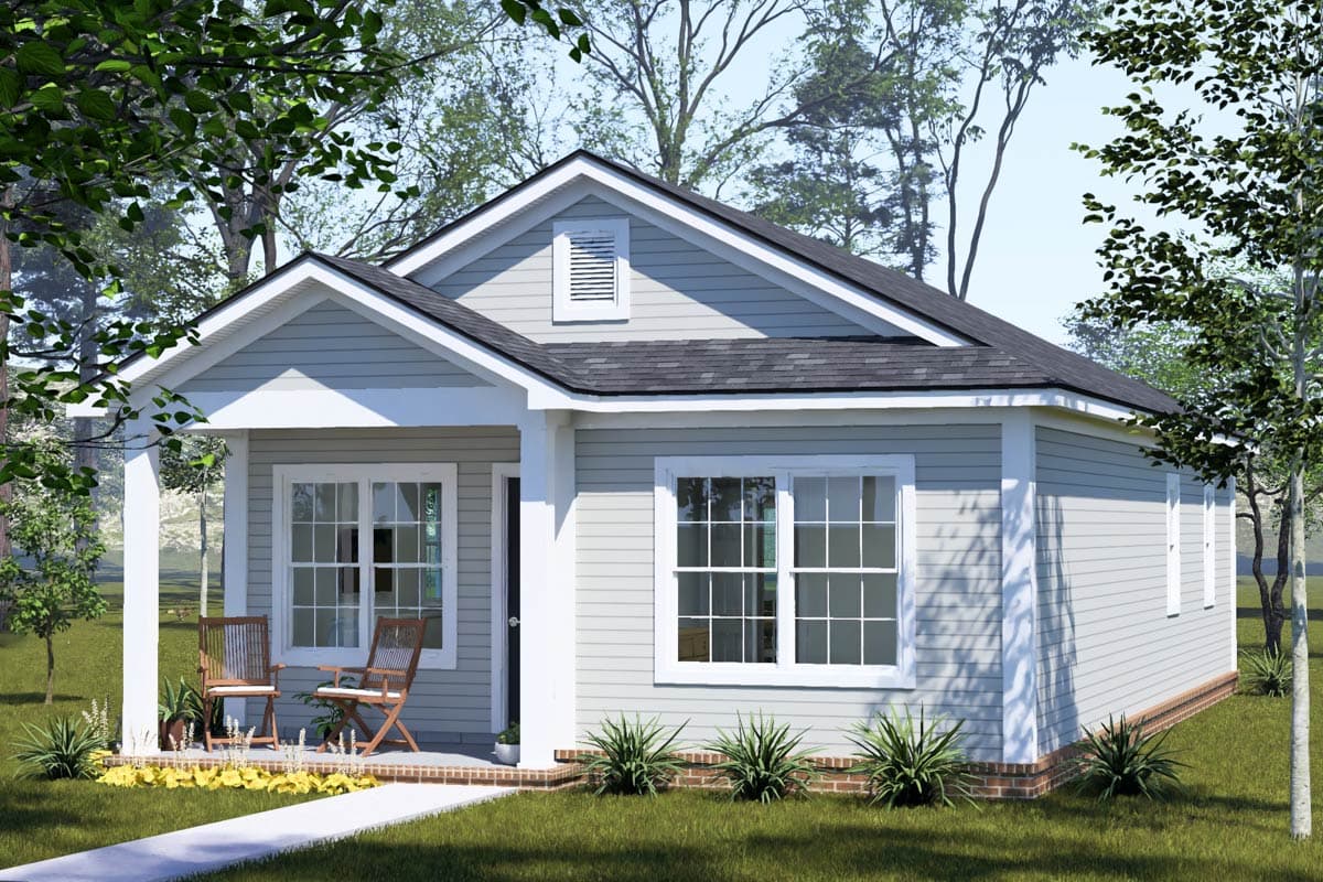 Plan 52557WM: Charming Two Bedroom Cottage House Plan with Split Bedroom Layout - Image #4 - Cottage, Country, Traditional