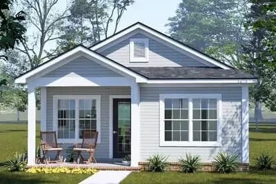 Charming Two Bedroom Cottage House Plan with Split Bedroom Layout