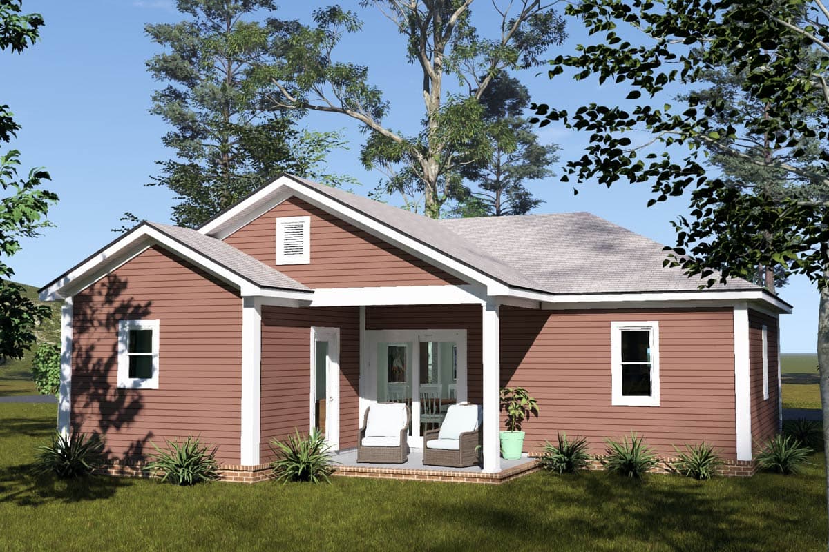 Plan 52558WM: Cozy Two Bedroom Cottage House Plan with Attached One Car Garage - Image #4 - Cottage, Country, Craftsman, Traditional