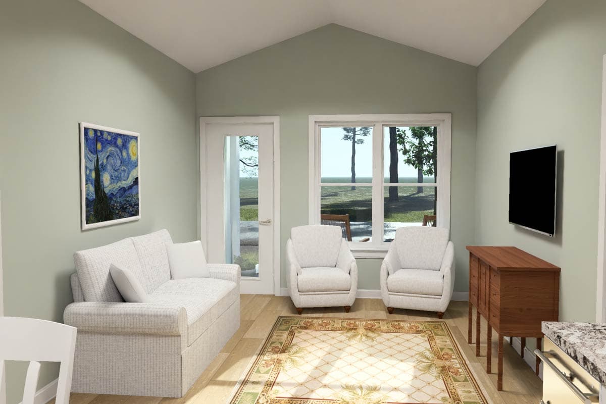 Plan 52558WM: Cozy Two Bedroom Cottage House Plan with Attached One Car Garage - Image #10 - Cottage, Country, Craftsman, Traditional