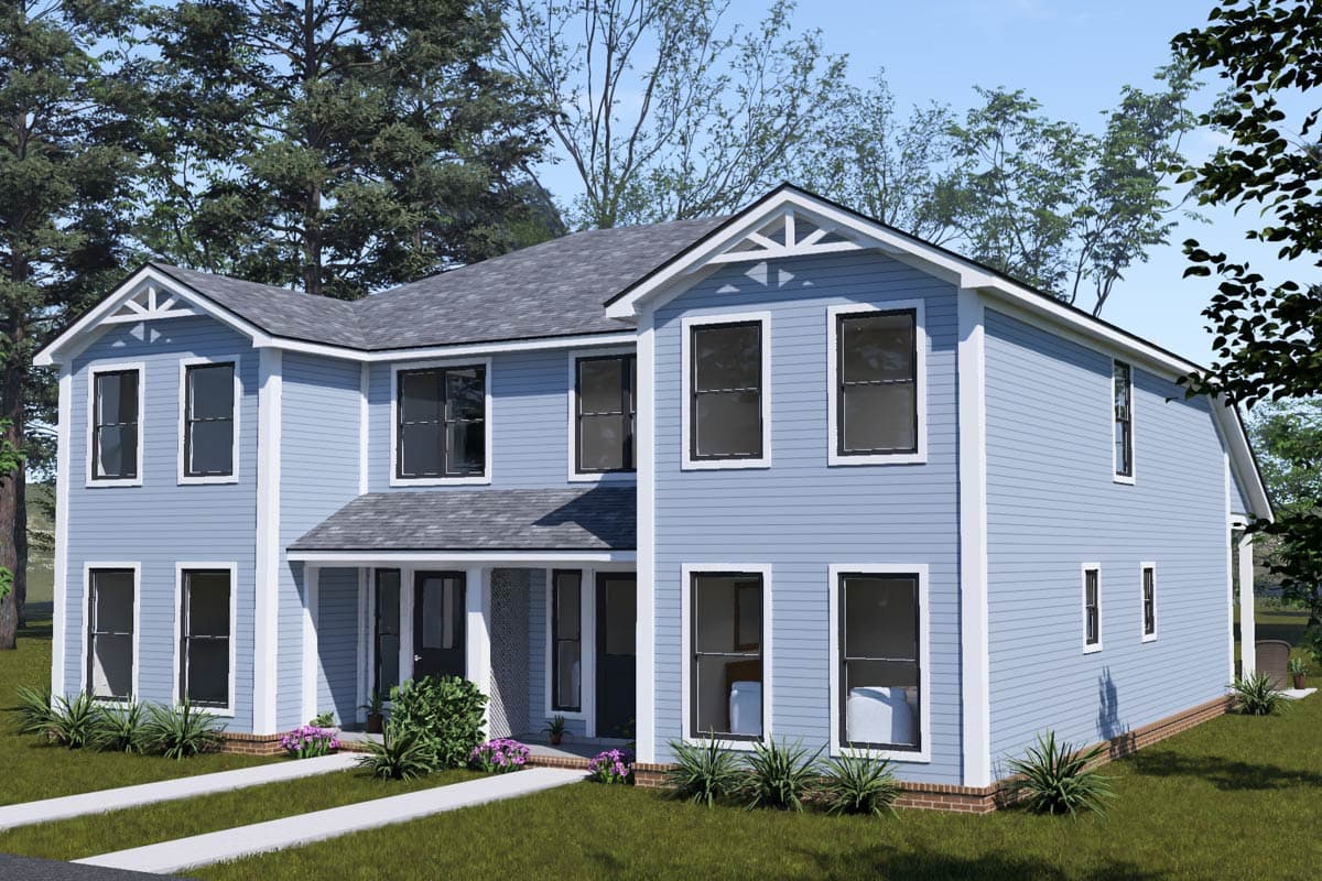 Plan 52560WM: Traditional Three Bedroom Duplex House Plan with Split Bedroom Layout - Image #3 - Traditional