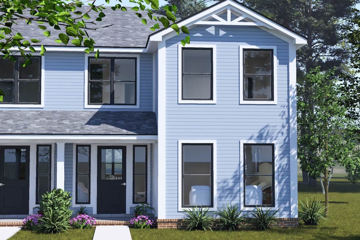 Plan 52560WM: Traditional Three Bedroom Duplex House Plan with Split Bedroom Layout - Image #2 - Traditional