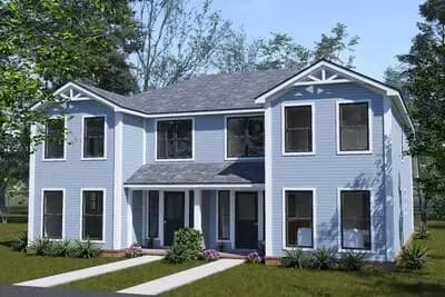 Traditional Three Bedroom Duplex House Plan with Split Bedroom Layout