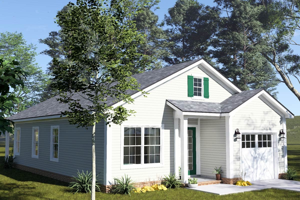 Plan 52561WM: Charming Three Bedroom Cottage House Plan with Attached One Car Garage - Image #2 - Cottage, Craftsman, Ranch, Traditional