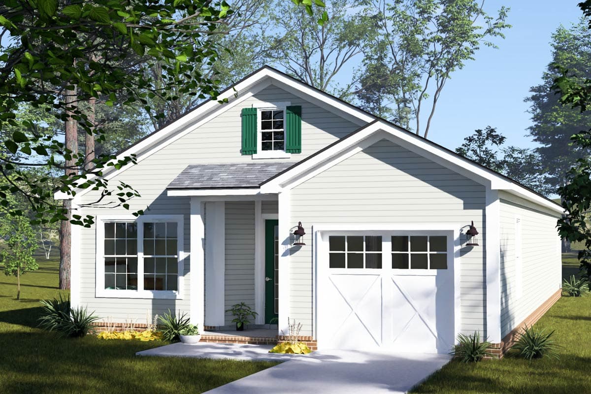 Plan 52561WM: Charming Three Bedroom Cottage House Plan with Attached One Car Garage - Image #4 - Cottage, Craftsman, Ranch, Traditional