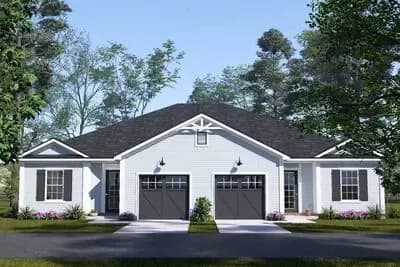 Charming Country Duplex House Plan with Three Bedrooms and Attached Garages