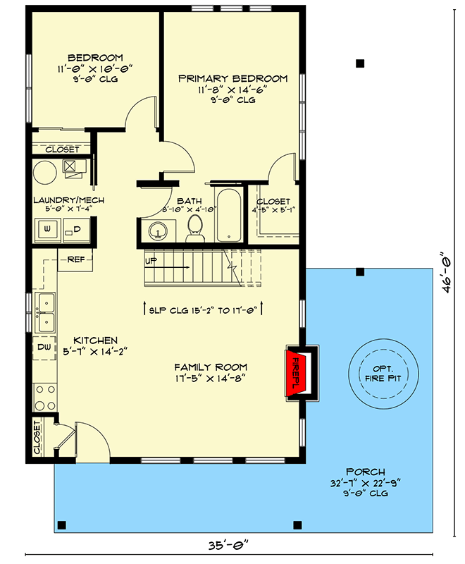 Plan 520037RKY: Contemporary Mountain Cabin House Plan with Three Bedrooms and Wraparound Porch - Floor Plan - Image #6 - Cabin, Contemporary, Mountain, Northwest, Vacation
