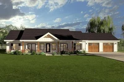 Modern Farmhouse House Plan with 2 Bedrooms and Spacious Front Porch