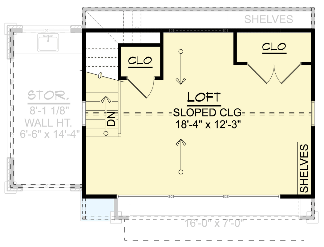 Plan 135443GRA: New American 2-Car Garage with Loft and Storage Above - Floor Plan - Image #7 - Country, Craftsman, New American, Traditional