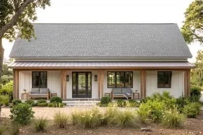 Modern Farmhouse Barndominium House Plan with Three Bedrooms and Outdoor Kitchen