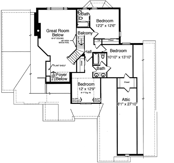 Plan 39126ST: Front to Back Views - Floor Plan - 2nd Floor - European, Traditional