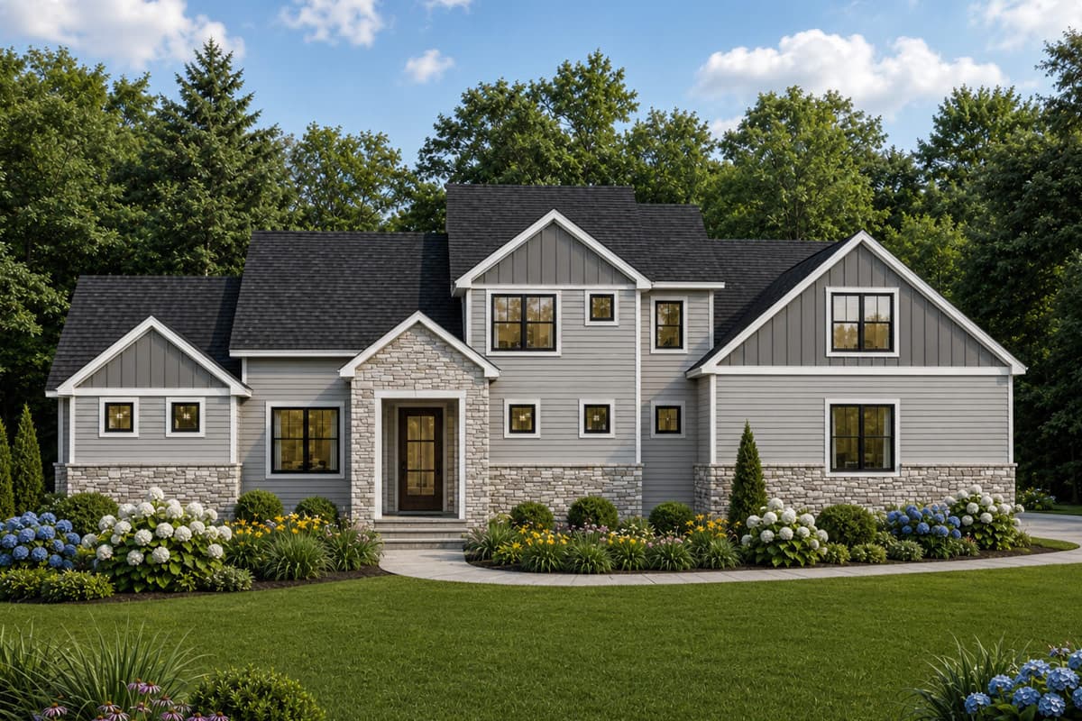 Plan image - 849110PGE:Farmhouse House Plan with Three Bedrooms and Three-Car Garage