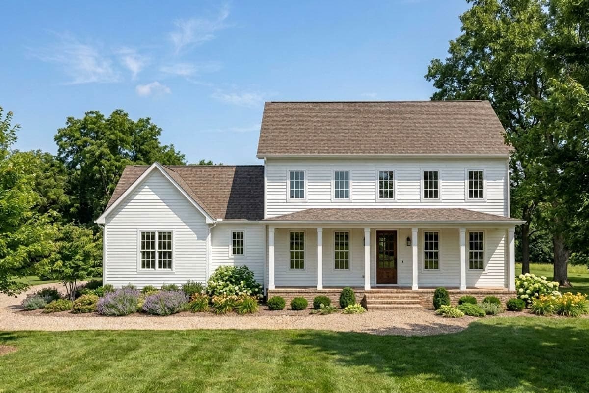 Three Bedroom Traditional Farmhouse House Plan with Inviting Front Porch