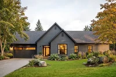 Three Bedroom New American House Plan with Attached Garage