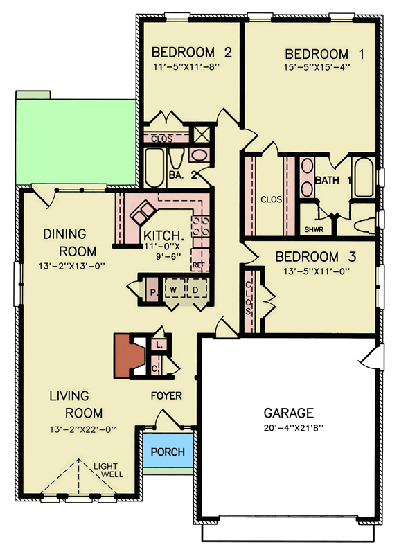 Plan 25965GE: Three Bedroom Ranch House Plan with Classic Brick Exterior - Floor Plan - Image #7 - Ranch, Traditional