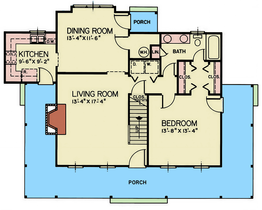 Plan 25966GE: Southern Traditional House Plan with Three Bedrooms and Expansive Wraparound Porch - Floor Plan - Main Level - Farmhouse, Southern, Traditional