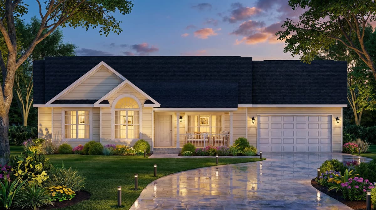 Plan 25969GE: Charming Three Bedroom Traditional Ranch House Plan with Attached Garage - Image #3 - Ranch, Traditional