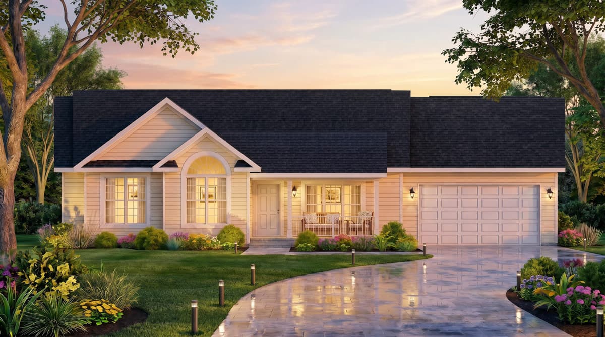 Plan 25969GE: Charming Three Bedroom Traditional Ranch House Plan with Attached Garage - Image #2 - Ranch, Traditional