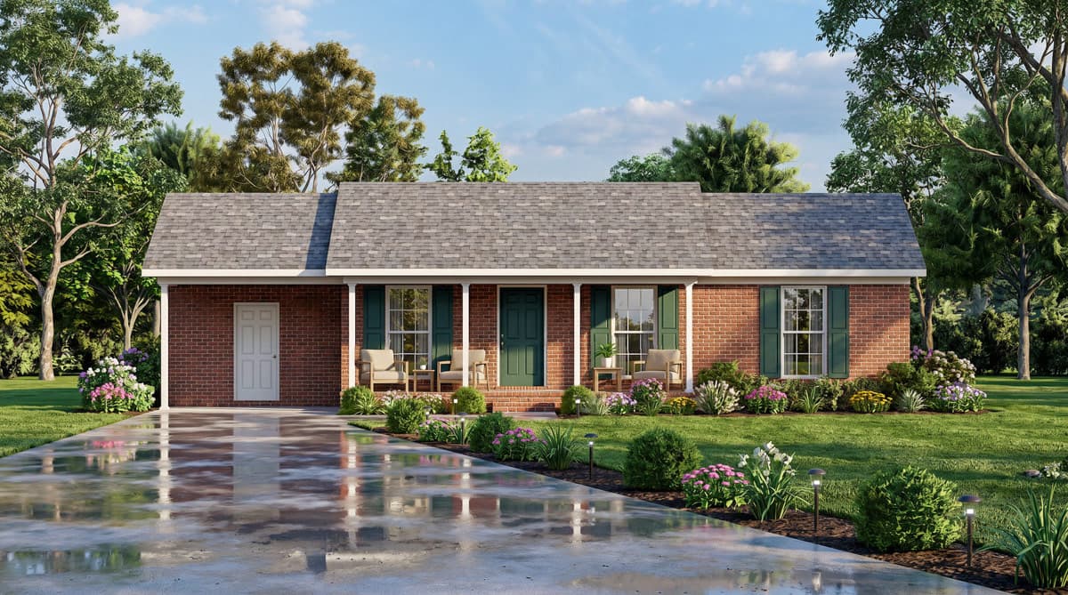 Plan 25973GE: Charming Three Bedroom Ranch House Plan with Classic Brick Exterior - Image #3 - Ranch, Traditional
