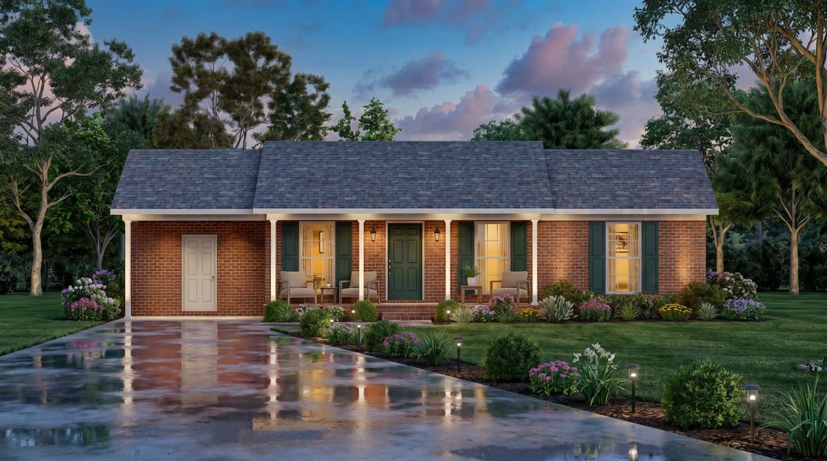 Plan 25973GE: Charming Three Bedroom Ranch House Plan with Classic Brick Exterior - Image #2 - Ranch, Traditional