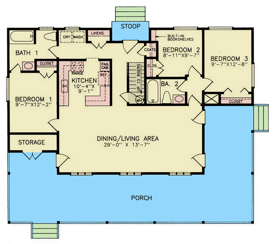 Plan 25975GE: Five Bedroom Southern Cabin House Plan with Expansive Wraparound Porch - Floor Plan - Main Level - Beach, Cabin, Southern, Vacation