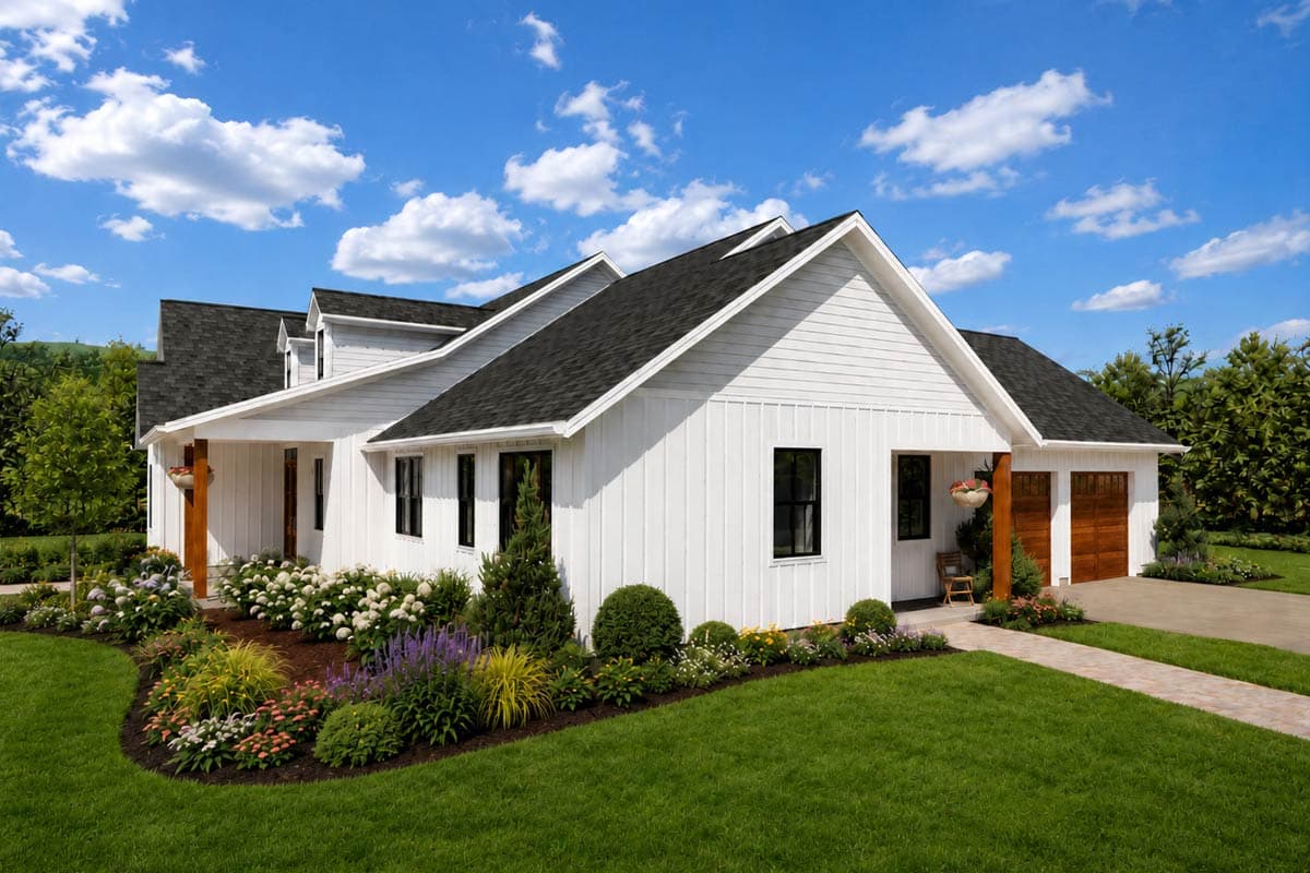 Plan 69925AM: Modern Farmhouse House Plan with Split Bedrooms and Vaulted Office - Image #3 - Country, Farmhouse, Modern Farmhouse, New American, Ranch
