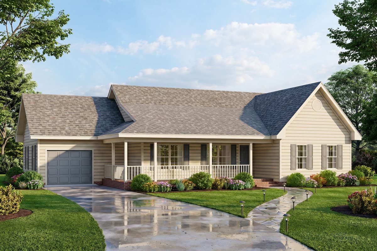Plan image - 25977GE:Traditional Ranch House Plan with Three Bedrooms and Attached Garage