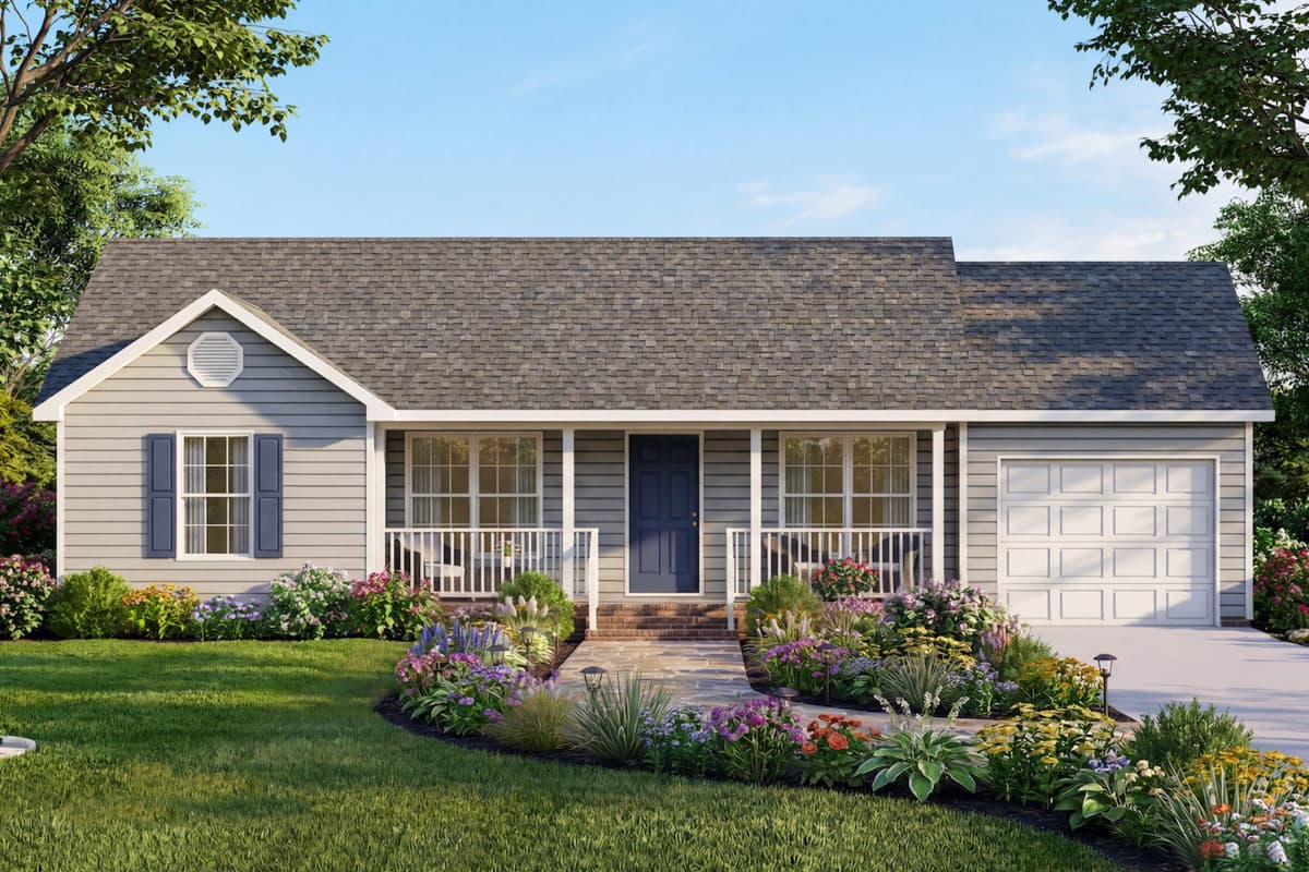 Plan image - 25979GE:Three Bedroom Ranch House Plan with Attached One Car Garage