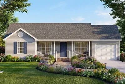 Three Bedroom Ranch House Plan with Attached One Car Garage