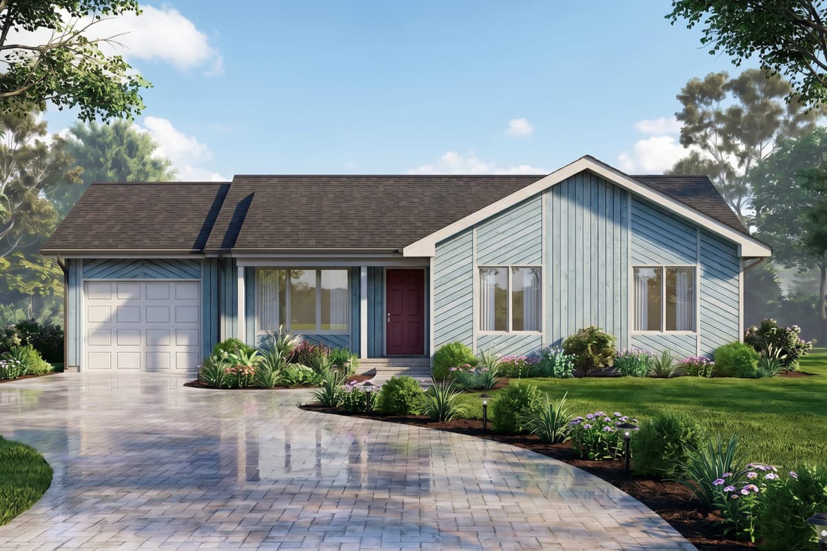 Plan image - 25981GE:Three-Bedroom Ranch House Plan with Attached One-Car Garage