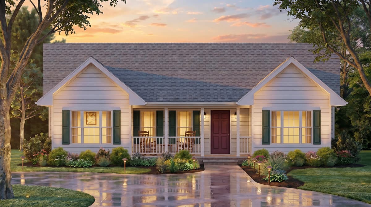 Plan 25983GE: Traditional Ranch House Plan with Three Bedrooms and Front Porch - Image #2 - Ranch, Traditional