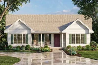Traditional Ranch House Plan with Three Bedrooms and Front Porch