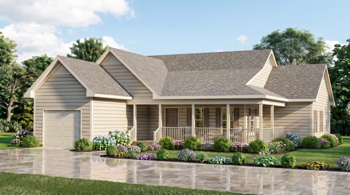 Plan 25988GE: Three-Bedroom Traditional House Plan with Covered Front Porch - Image #2 - Country, Traditional
