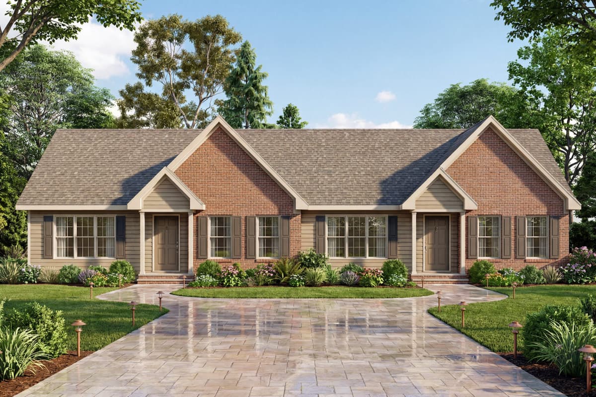Plan 25991GE: Multifamily House Plan with Two Bedrooms and Two Baths - Image #2 - Ranch, Traditional