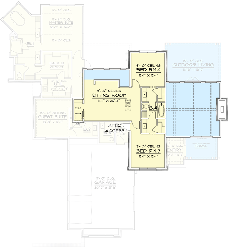 Plan 915064CHP: Contemporary Transitional Four Bedroom House Plan with Three Car Garage - Floor Plan - Image #4 - Contemporary, Modern, Transitional