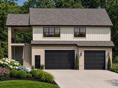 Spacious Three-Bed ADU Farmhouse House Plan with Three-Car Garage
