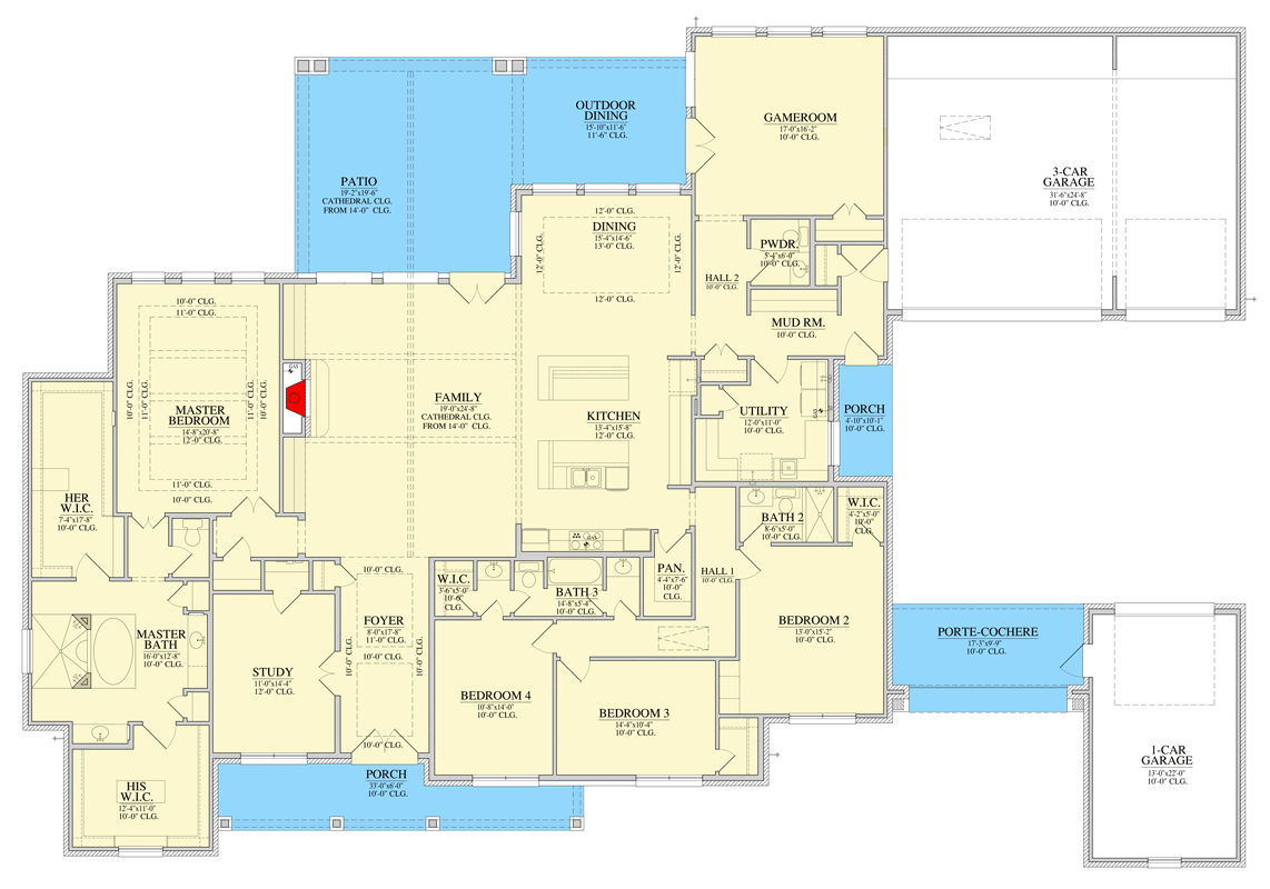 Plan 440047PWL: European House Plan with 4 Bedrooms and 3-Car Garage - Floor Plan - Image #6 - Country, European, Southern