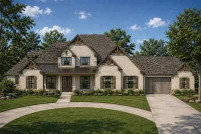 European House Plan with 4 Bedrooms and 3-Car Garage
