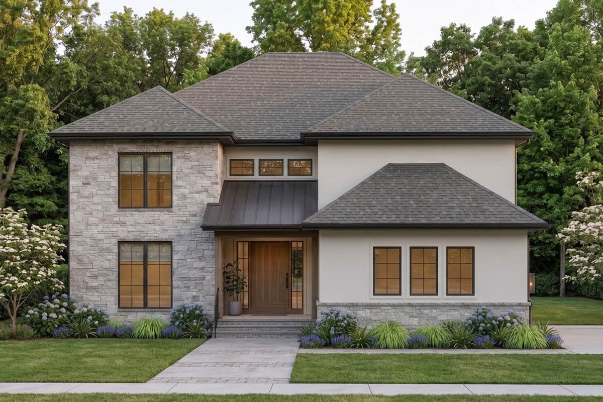 Plan image - 623656DJ:Elegant Mediterranean House Plan Featuring Four Bedrooms and Two Story Great Room