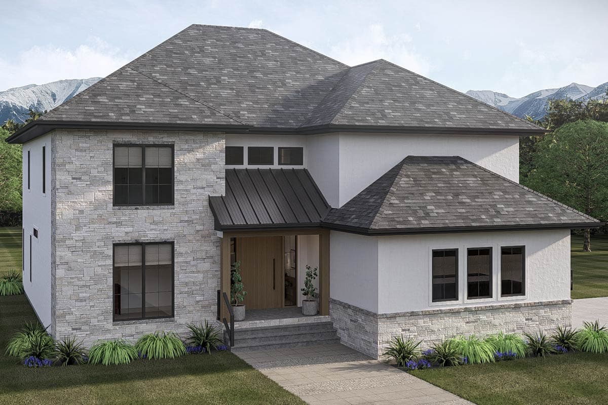 Plan 623656DJ: Elegant Mediterranean House Plan Featuring Four Bedrooms and Two Story Great Room - Image #3 - Mediterranean