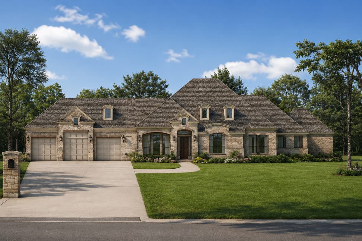 Plan image - 440048PWL:European Traditional House Plan with 3 Bedrooms and 3-Car Garage