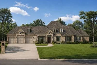 European Traditional House Plan with 3 Bedrooms and 3-Car Garage