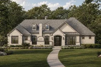 French Country House Plan with Three Bedrooms and Study