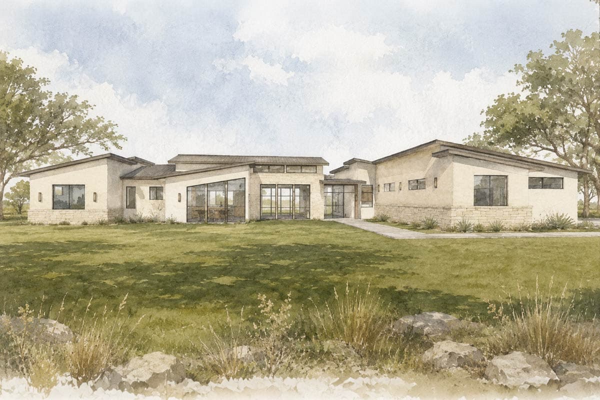 Plan 150022HRP: Contemporary Hill Country House Plan with 3 Bedrooms and 3-Car Garage - Image #7 - Contemporary, Hill Country, Modern, Transitional