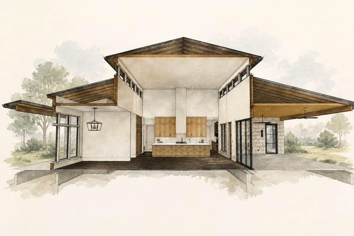 Plan 150023HRP: Contemporary Hill Country House Plan with 3 Bedrooms and Outdoor Kitchen - Image #11 - Contemporary, Hill Country, Mid Century Modern, Modern, Transitional