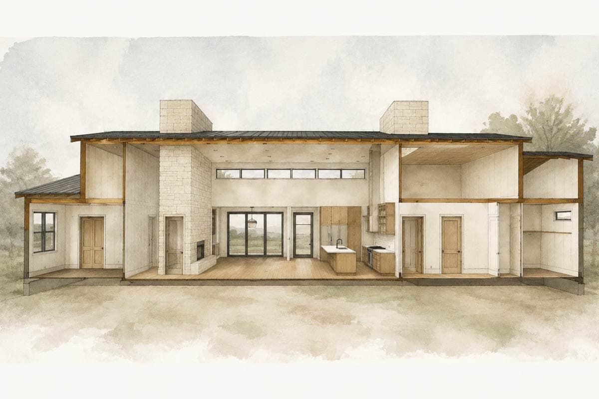 Plan 150023HRP: Contemporary Hill Country House Plan with 3 Bedrooms and Outdoor Kitchen - Image #12 - Contemporary, Hill Country, Mid Century Modern, Modern, Transitional