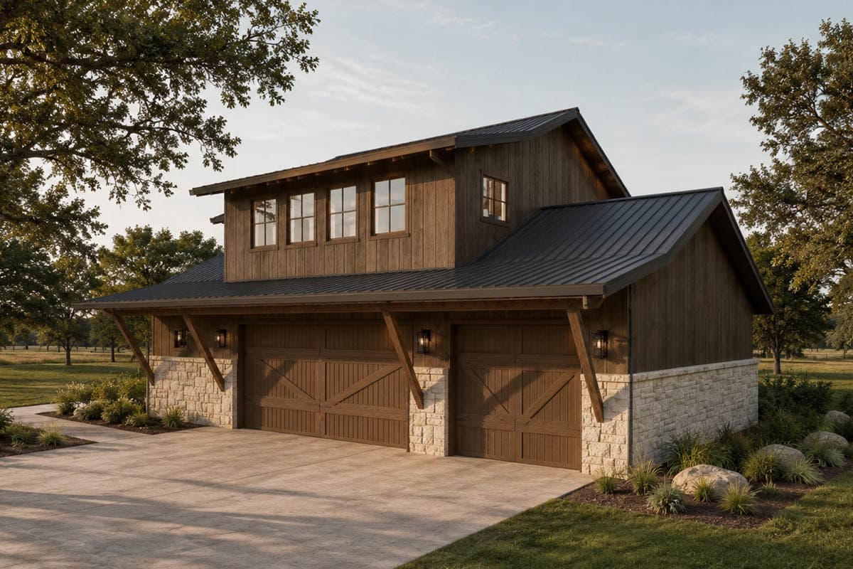 Plan 150029HRP: Rustic Farmhouse Carriage House Plan with Workshop and Three-Car Garage - Image #3 - Country, Farmhouse, Mountain, Ranch, Rustic
